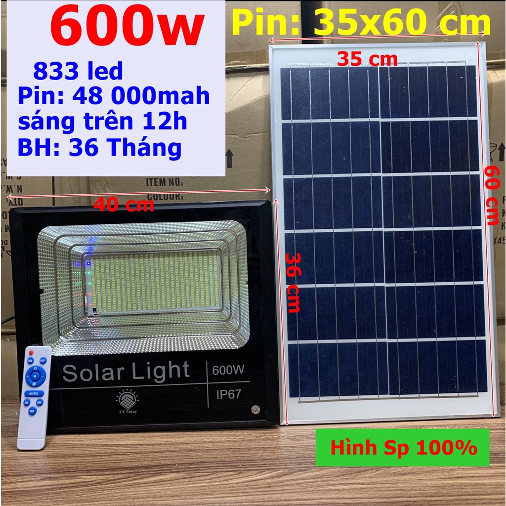 Đèn pha năng lượng mặt trời 700w, 600w, 500w, 300w, 100w IP67  - Tấm pin rời dây nối 5m và kèm remote điều khiển