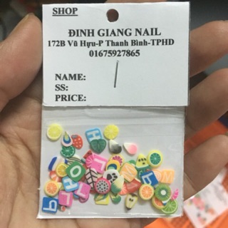 Túi 50m nail hoa quả,mặt cười,cánh chim thái sẵn