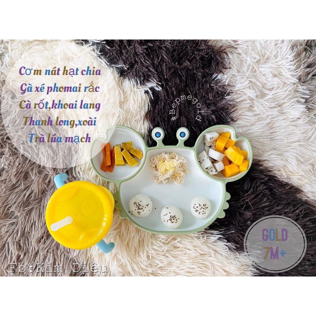khay ăn dặm hình cua bằng silicon chống đổ cao cấp kèm hộp