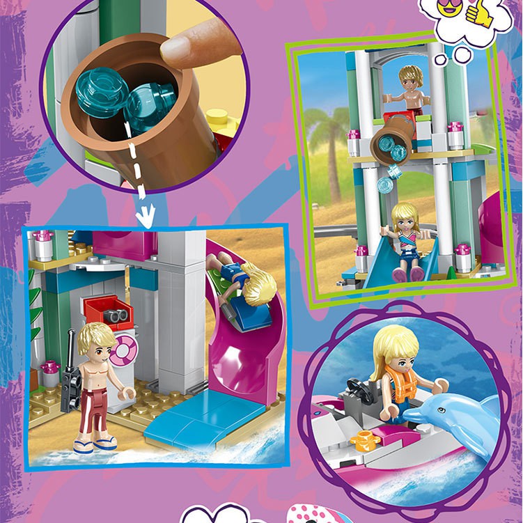 Đồ chơi lắp ráp kiểu lego Mô hình công viên nước Heartlake City Resort Công viên nước model 90003 với 800+ chi tiết