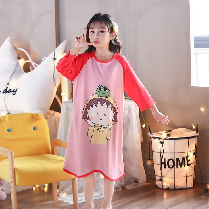 Đầm Ngủ Tay Dài In Hoạt Hình Dành Cho Bé Gái