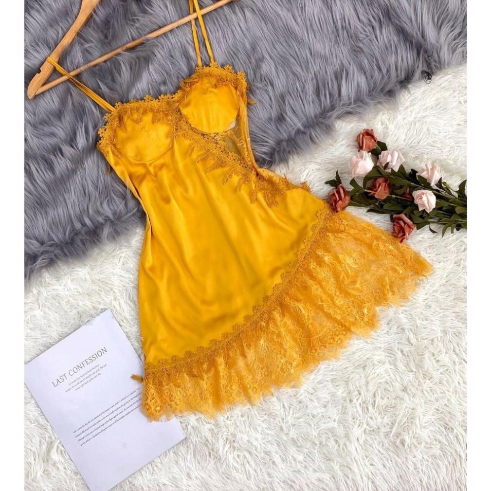 Váy Ngủ 2 Dây Chất Lụa Phối Ren Cao Cấp - Đầm Ngủ Sexy Có Kèm Quần + Mút Ngực Gợi Cảm Quyến Rủ | Hân Fashion | BigBuy360 - bigbuy360.vn