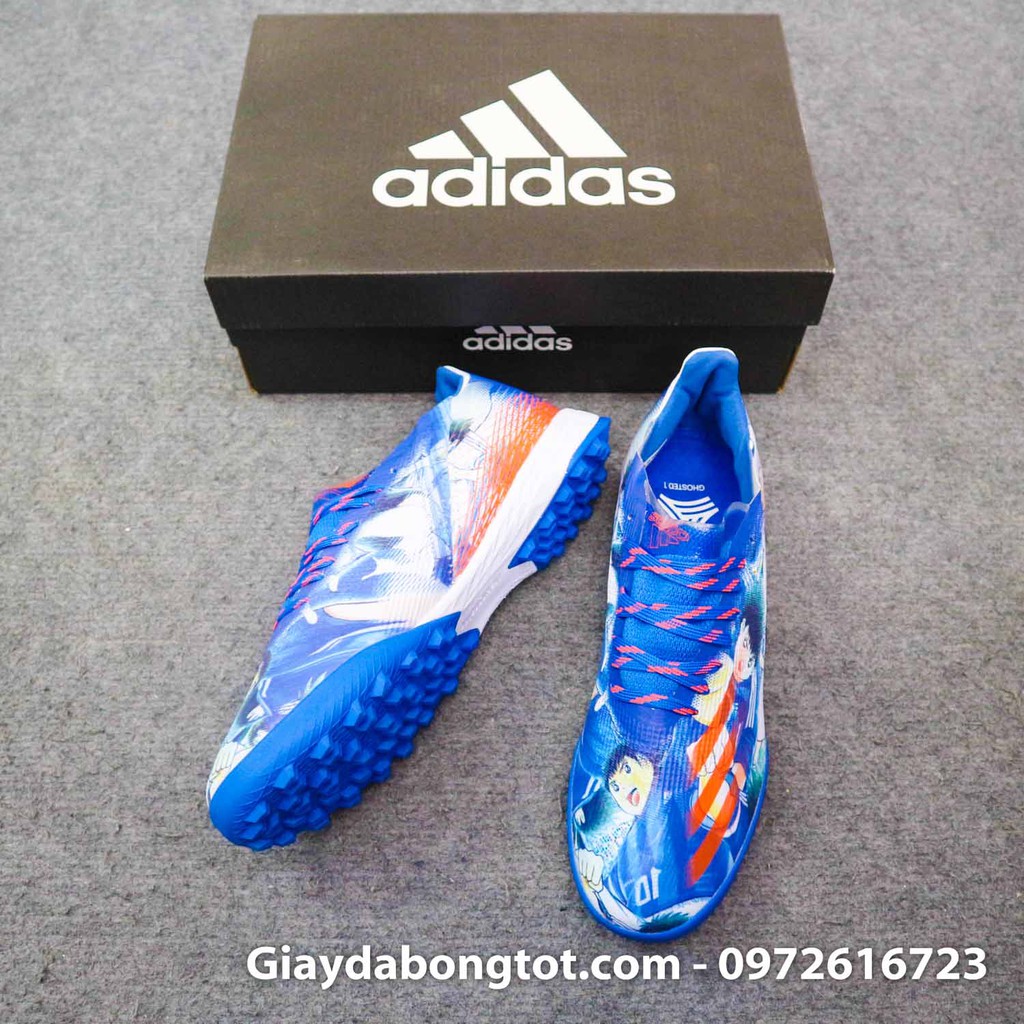 Giày đá banh da mỏng X Ghosted .1 TF Tsubasa xanh dương vạch cam | Ôm chân, trọng lượng nhẹ