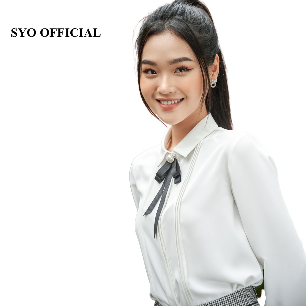 Áo sơ mi nữ dài tay dánh suông có đính nơ SYO A5820023