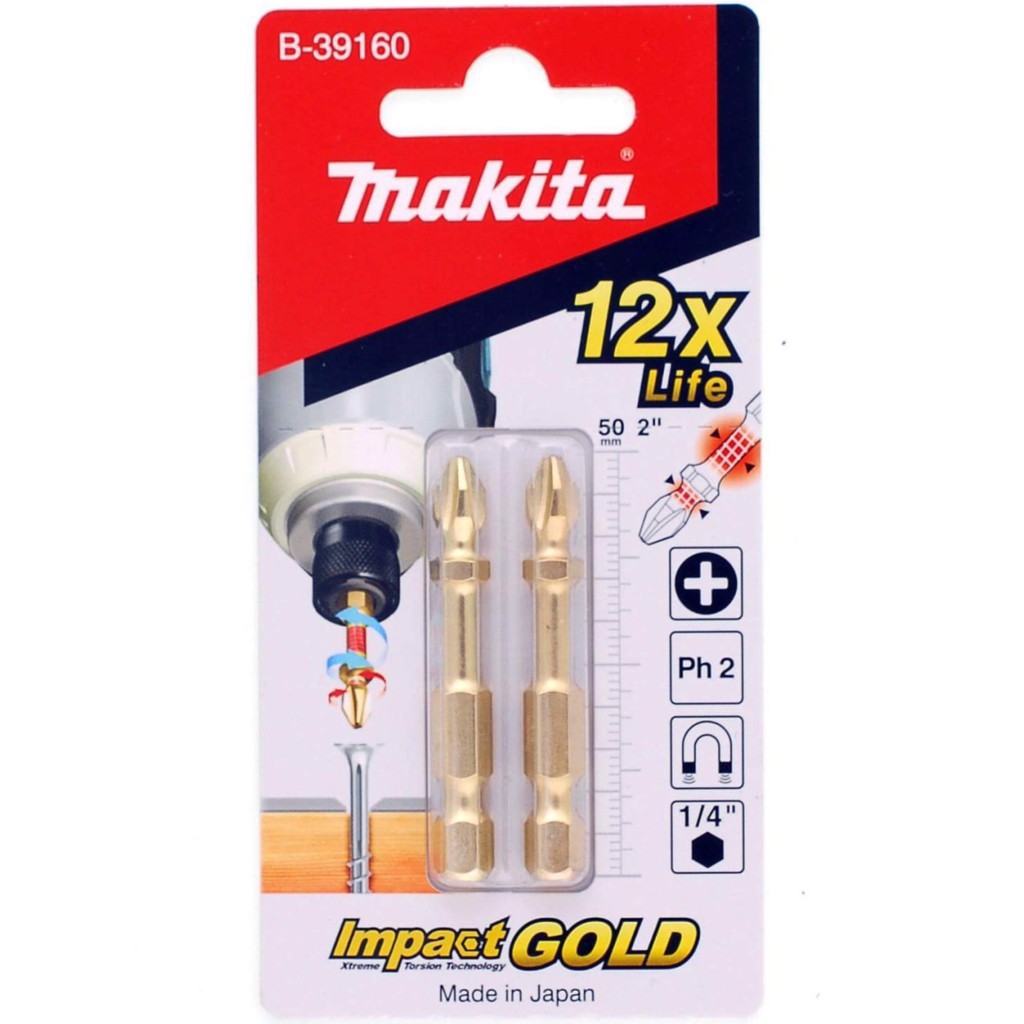 Bộ 2 Mũi Vít Torsion Ph2-50 Dòng Impact Gold MAKITA B-39160 - Chính Hãng