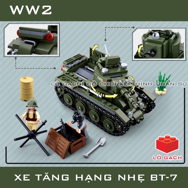 Bộ xếp hình Xe tăng BT7 Liên Xô Chiến tranh thế giới 2 WW2 347 chi tiết