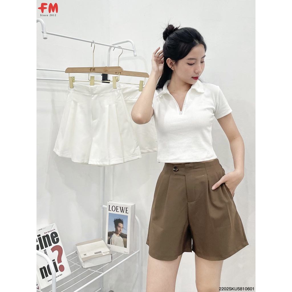 Quần short nữ FM Style Shop cạp cao ống rộng chất tuyết mưa 1 cúc khoá thời trang basic phong cách ulzzang 208170107