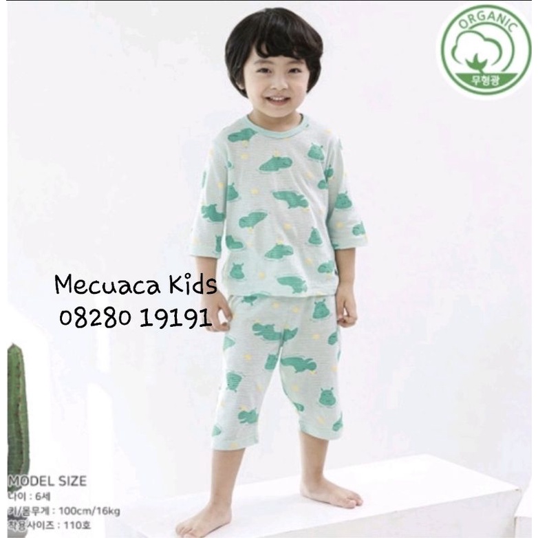 [130,150] Bộ lửng tay lỡ cotton giấy siêu mềm mịn màu xanh hà mã cogibie xuất Hàn dư xịn cho bé trai