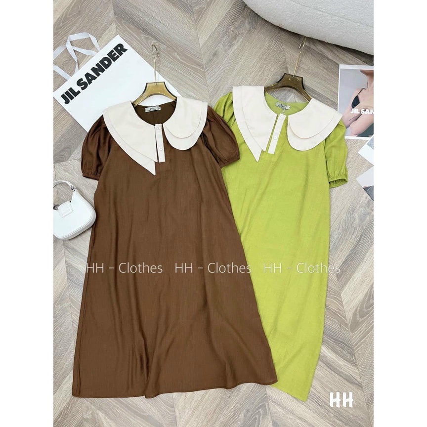Váy đầm nữ cổ sen bèo chất đũi dáng suông hàng thiết kế cao cấp L1