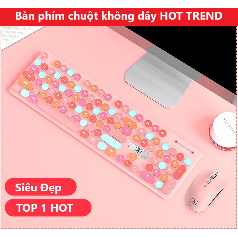 COMBO Bàn Phím Và Chuột Không Dây Siêu Đẹp N620 Candy Hồng Đa Sắc Màu, Phím Chuột Tương Thích Máy Tính, Laptop, PC