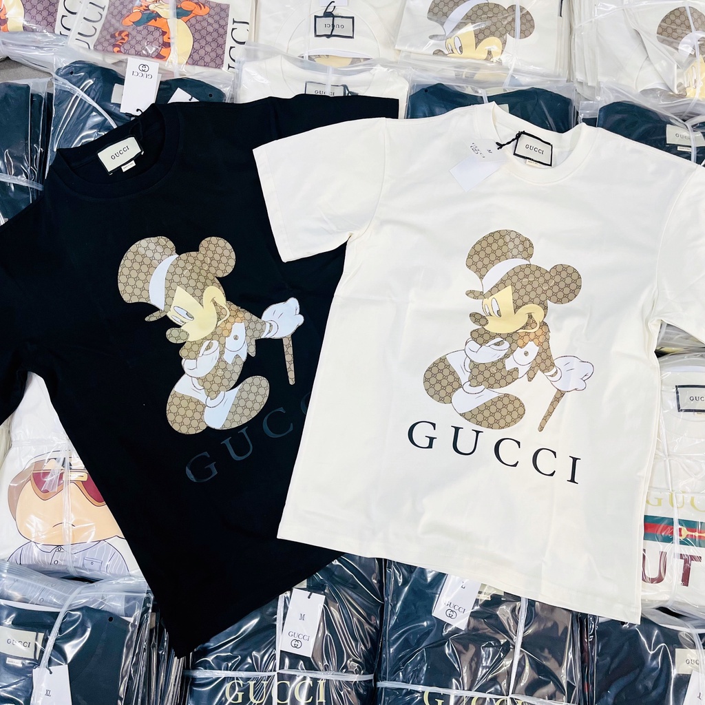 Áo thun nữ gucci chuột mickey, áo phông nam nữ họa tiết cao cấp 100% cotton