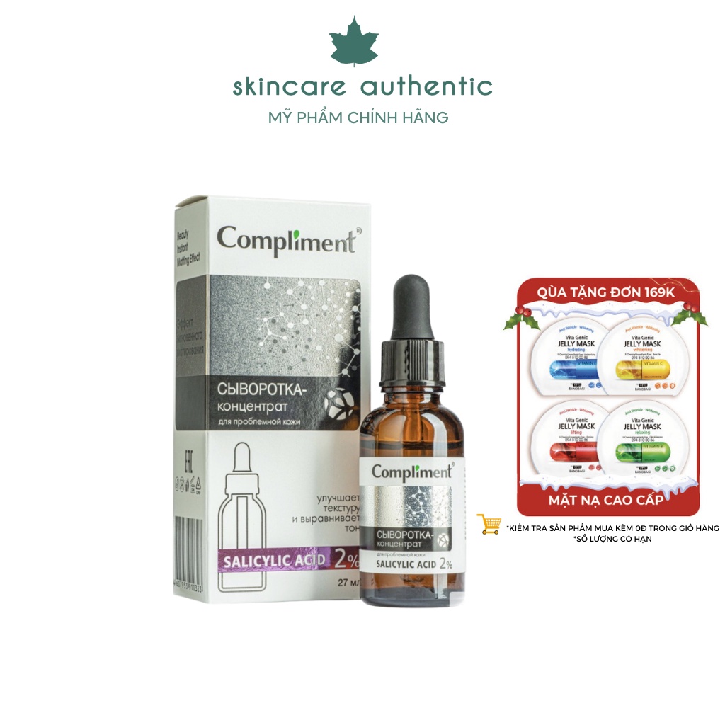 Serum Compliment Hyaluronic Acid 5%, BHA Hyaluronic Acid 5% Làm Sạch Da, Giảm Mụn Se Chân Lông 27ml