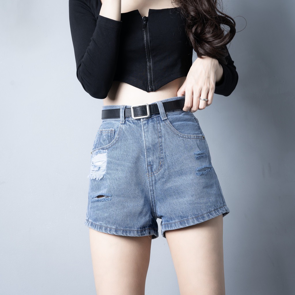 Quần Sọt Jean Nữ Rách Lai Cuốn Vải Dày Dặn Lưng Cao(MẪU MỚI) | BigBuy360 - bigbuy360.vn