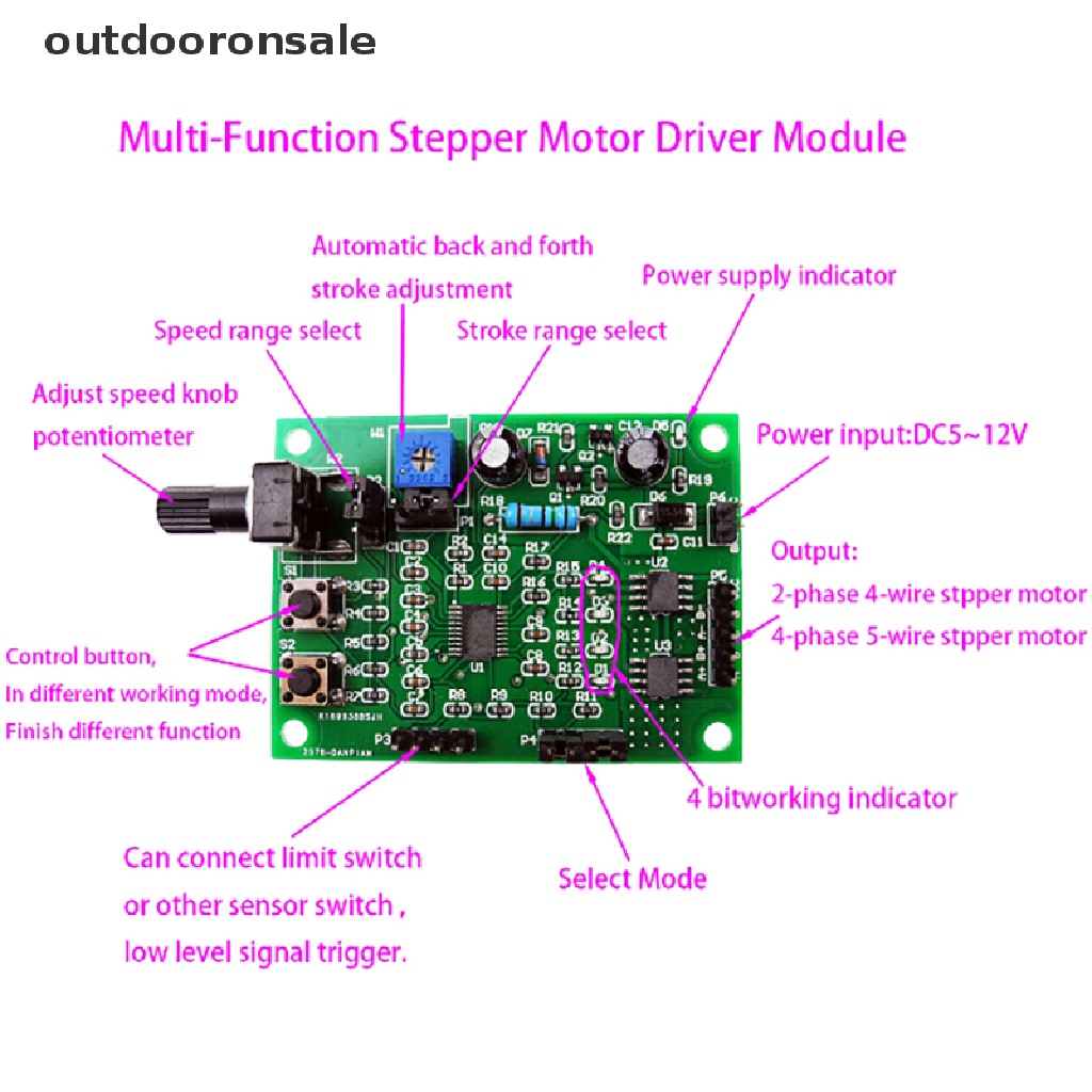 DC 5V-12V 2-phase 4-wire Micro Mini Stepper Motor Driver Speed Controller Module [new]