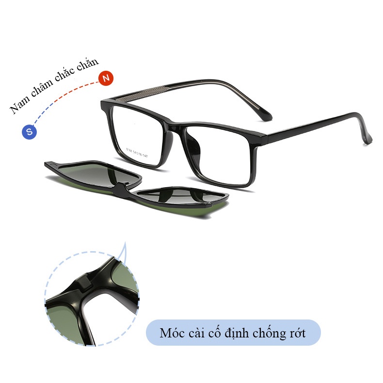 Gọng kính cận râm [Clip-on] phân cực 8188 [ tặng kèm thẻ thử phân cực ]