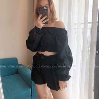 Áo trễ vai croptop tay rúm