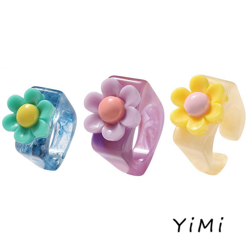 Nhẫn Hình Bông Hoa Bằng Nhựa Acrylic Đơn Giản Đáng Yêu Cho Nữ