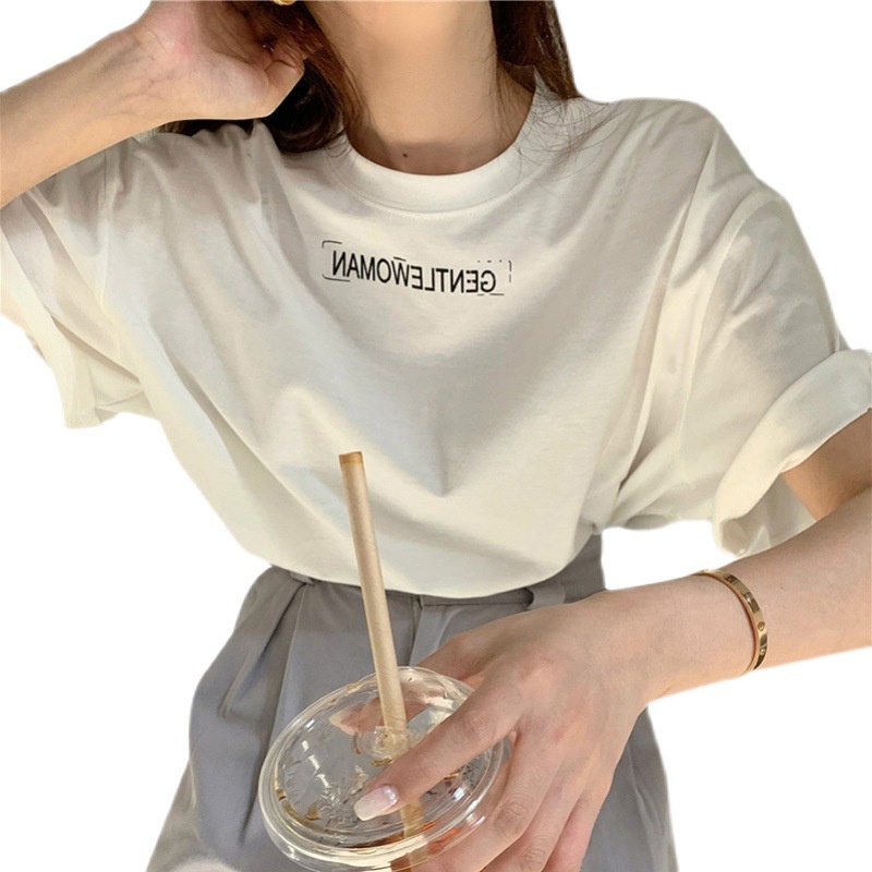 Áo Thun Nữ Ngắn Tay Cổ Tròn In Chữ Thời Trang Mới