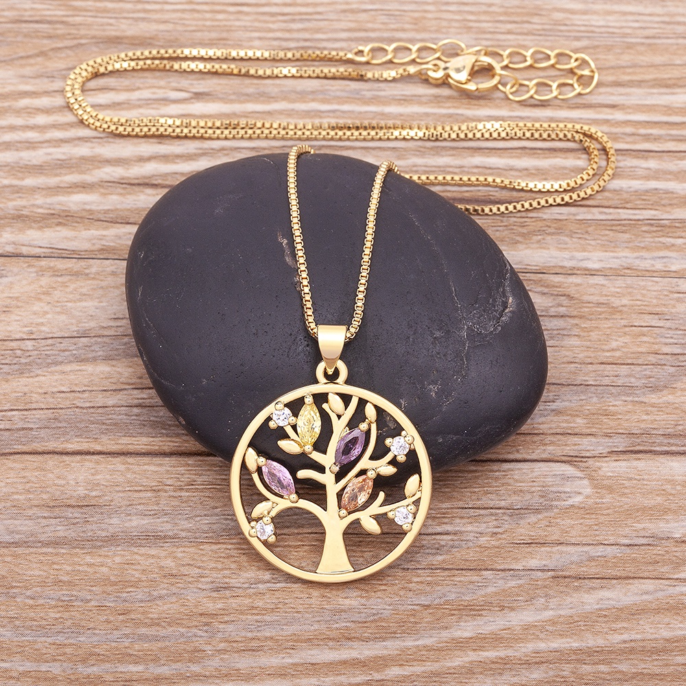 Vòng cổ Mạ Vàng Mặt Tròn Hình Cây Sự Sống Đính Đá Zircon