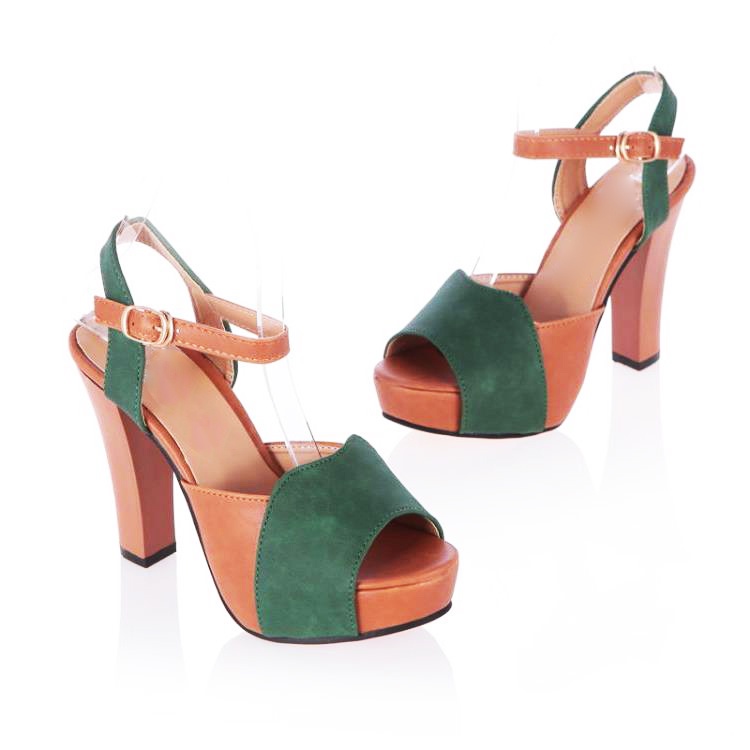 (Size 35-40) Giày Cao Gót nữ gót vuông hở mũi phối màu thanh lịch quý phái - CG12