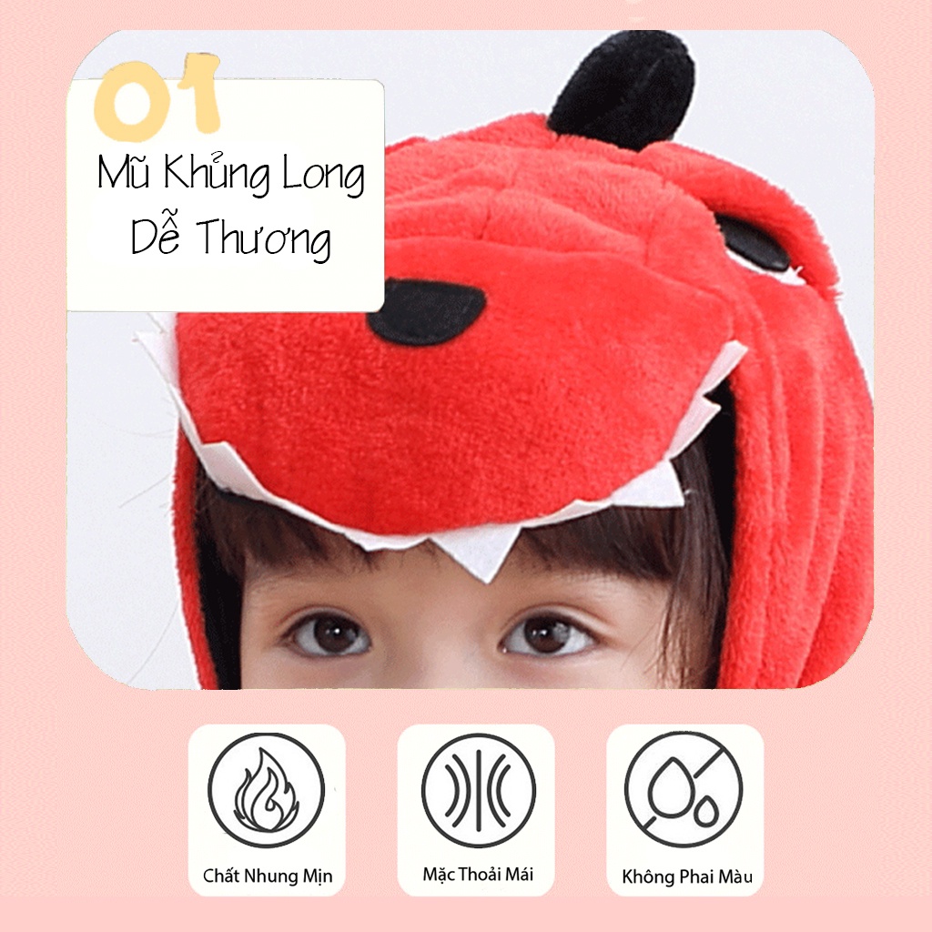 Bộ Khủng Long Cho Bé Màu đỏ Bộ đồ thú Chất nhung mịn (Đủ size)