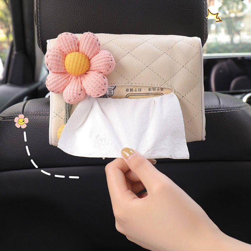 Hộp hình hoa đựng khăn giấy treo ghế/ tấm che nắng/hộp kê tay đa năng cho ô tô
