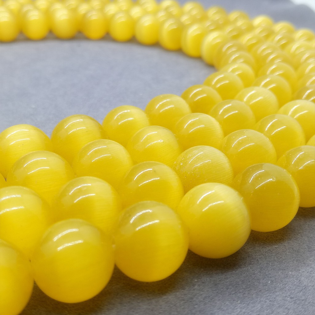 Hạt mắt mèo màu vàng 4-12mm Dây tự nhiên Opal lỏng lẻo DIY để làm vòng tay