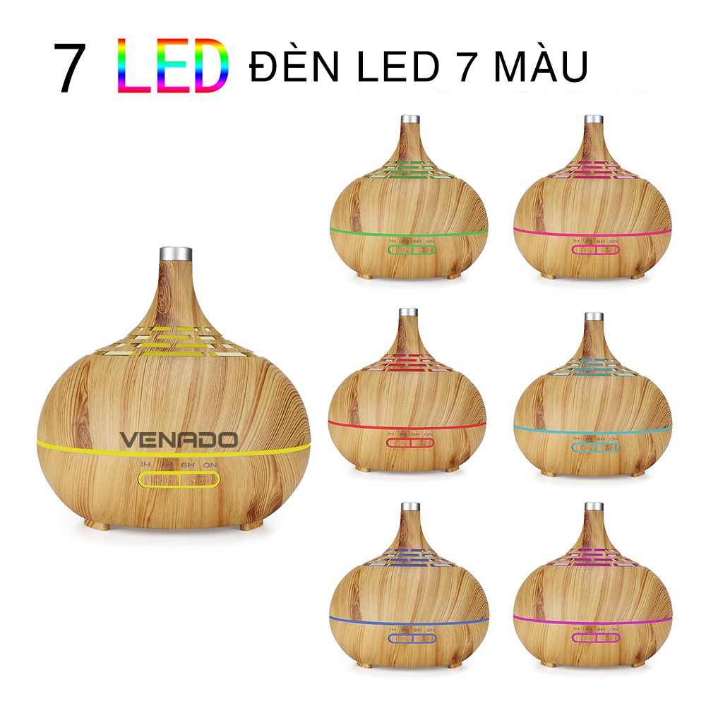 Máy xông tinh dầu siêu âm Đèn Lồng cổ cao lỗ led 7 màu 500ml Venado