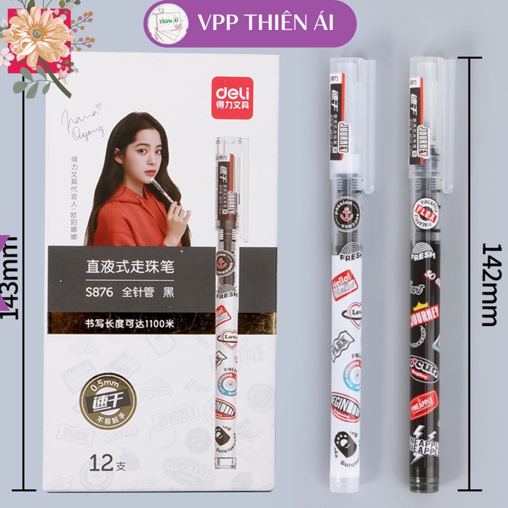 Bút bi nước Deli - 0.5mm - Vỏ Đen/Trắng - 1 chiếc màu ngẫu nhiên - VPP THIÊN ÁI