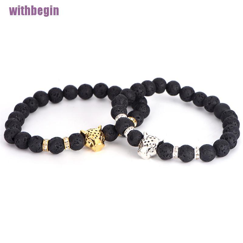 Vòng Tay Chuỗi Hạt Đá Tự Nhiên Mặt Hình Đầu Báo Cho Nam