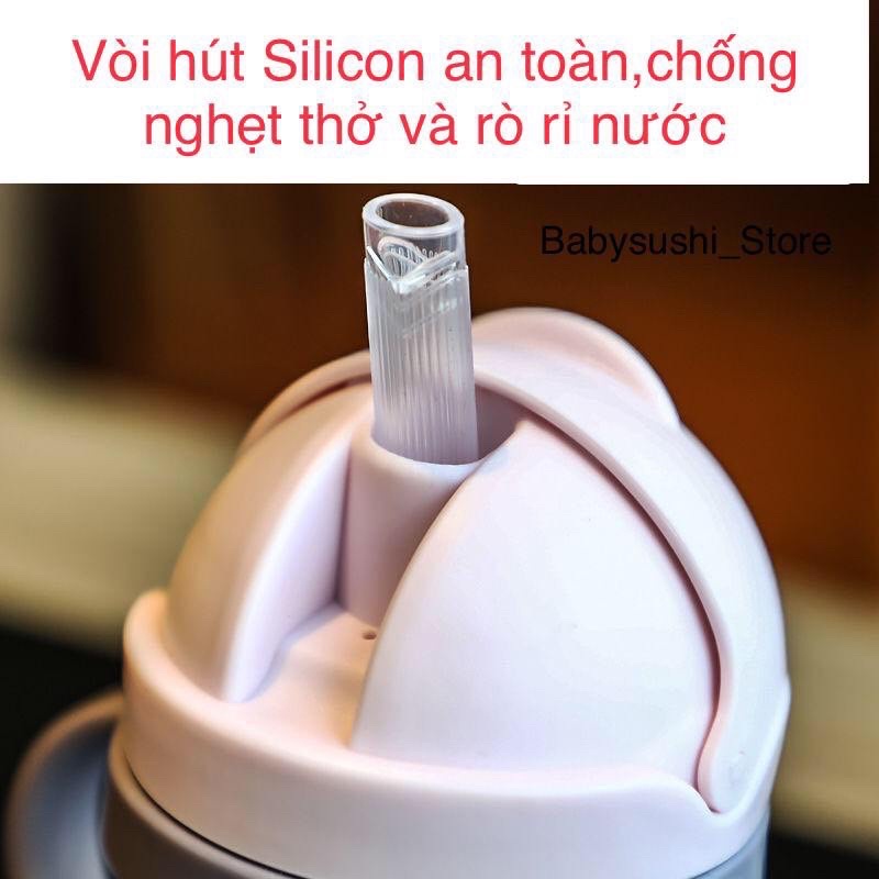 [Tặng cọ ống hút] Bình nước trẻ em, Bình Tập Uống Nước Có Van Chống Sặc Dung Tích 300ml Cho Bé-Khoaibaby