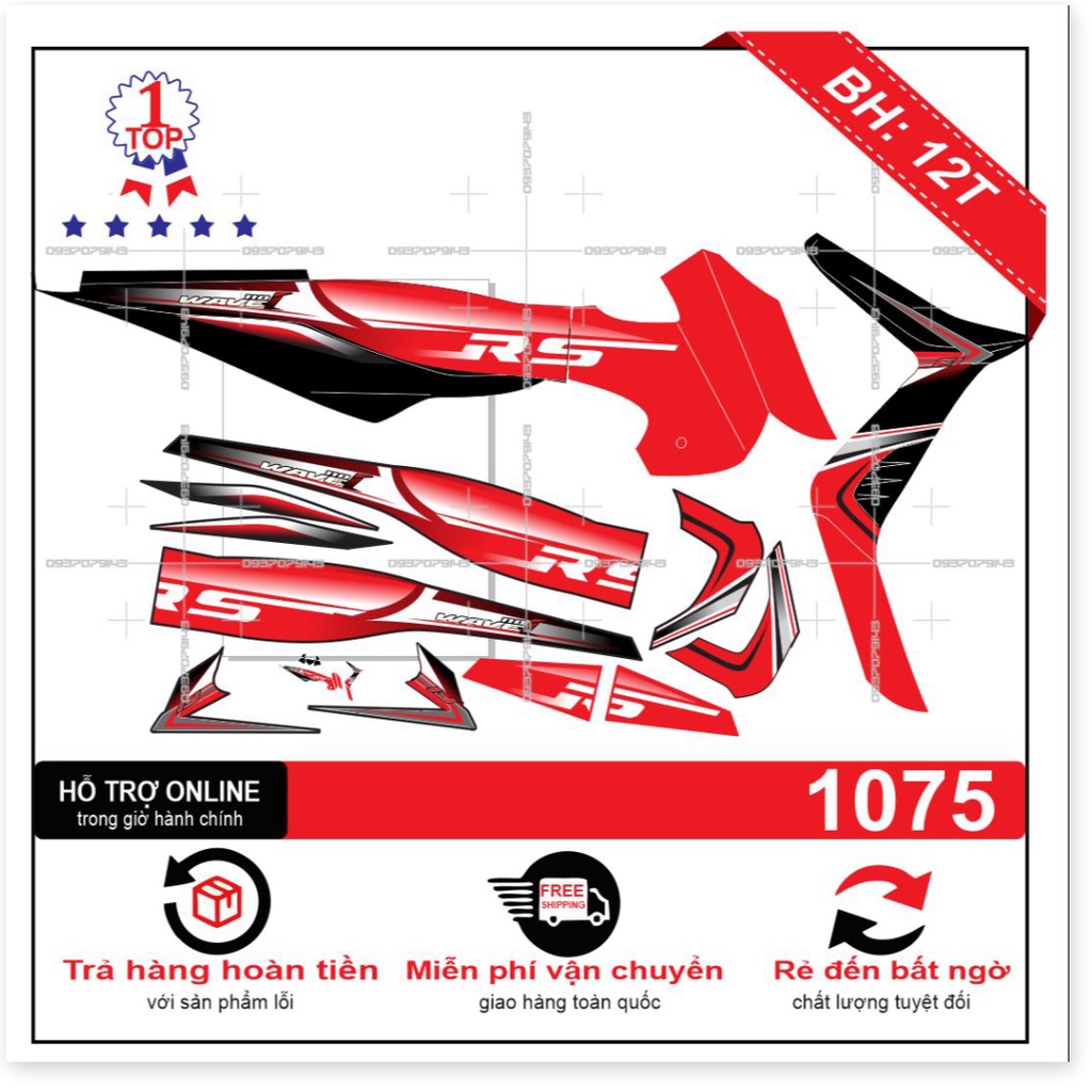 ( Quí khách vui lòng mang ra tiệm cho thợ dán ) Tem wave RS 2009 chế đỏ đen