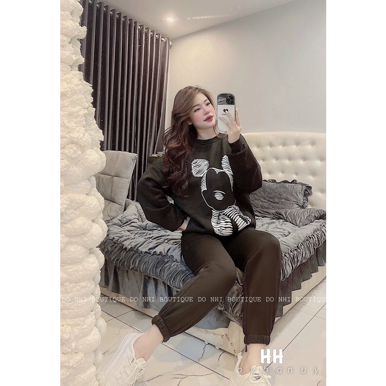 Sét Bộ Thun Gân Da Cá Tay Dài In Hình Chuột Mickey Thể Thao TTSA1472