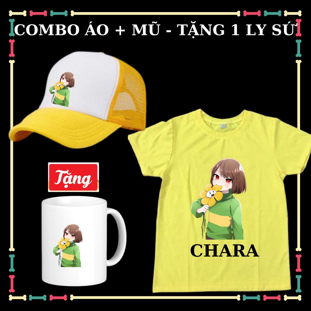 Combo áo Chara mũ lưỡi trai Chara xịn xò cho bé trai bé gái HUY HIỆU Chara