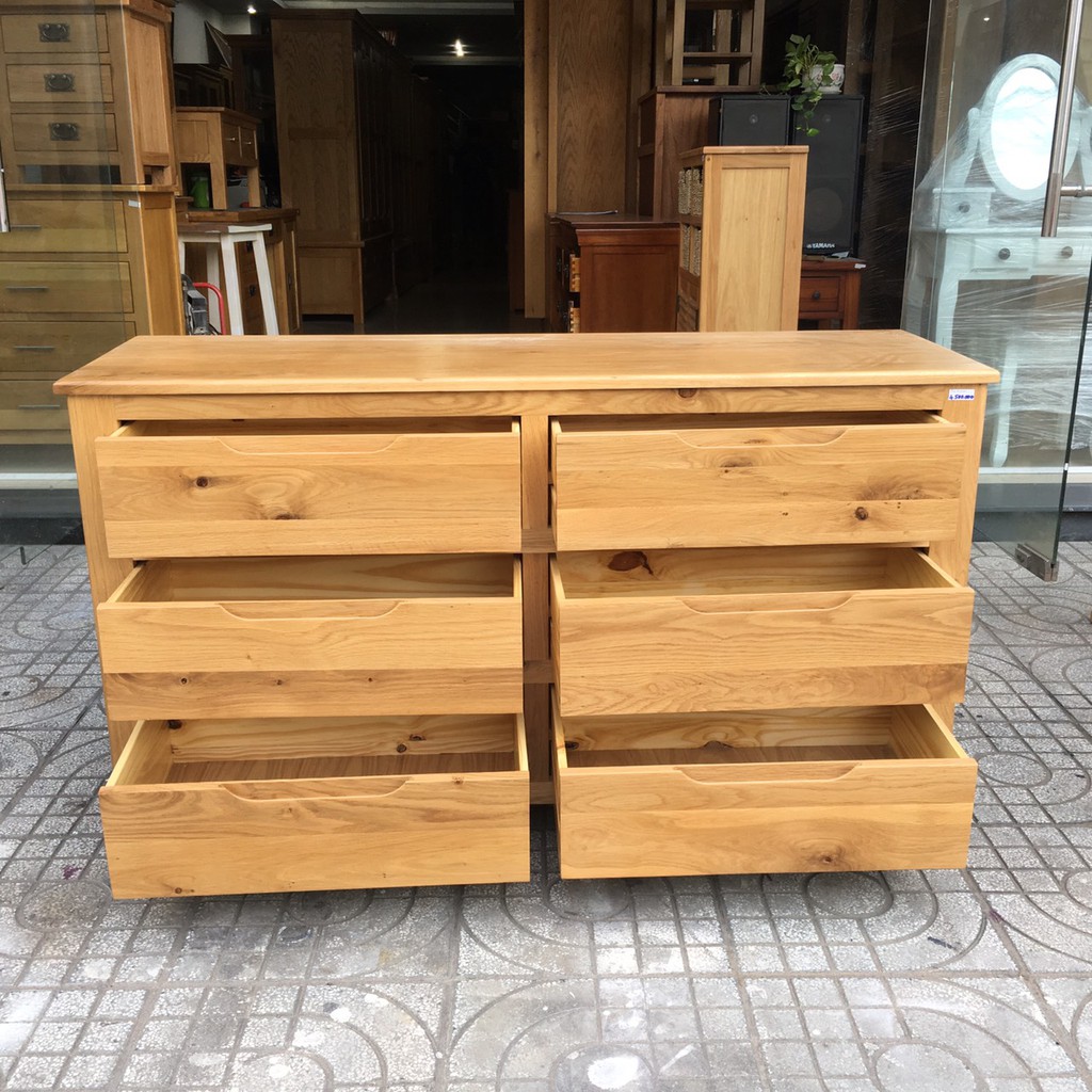 Tủ 6 ngăn kéo gỗ sồi tay nắm âm 1m4 TOP-AP-DR06
