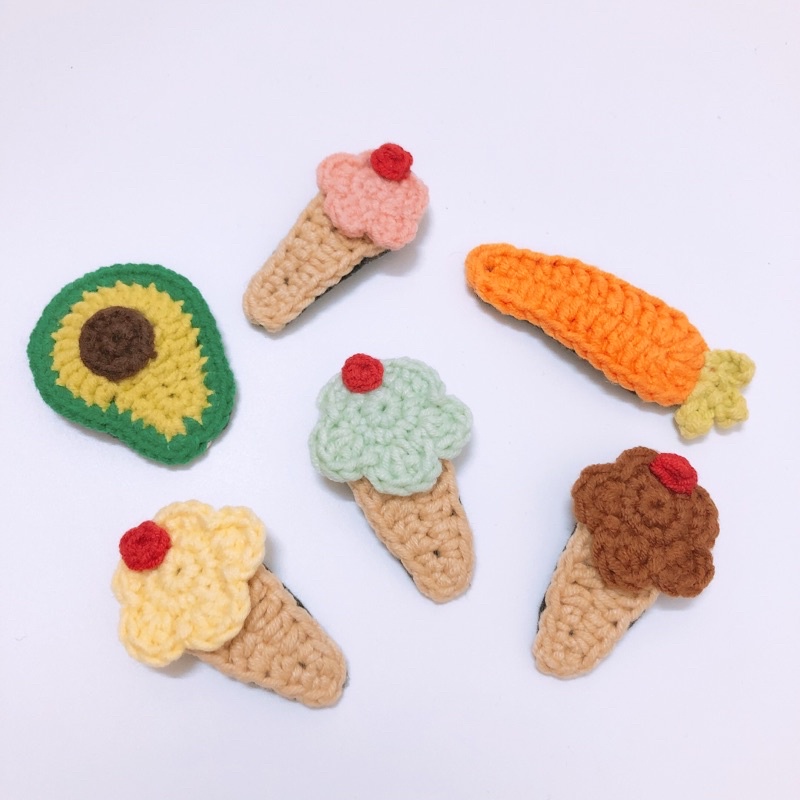 [HANDMADE - Cao Cấp] Kẹp tóc bé gái hình bánh kem, hoạt hình dễ thương làm từ chất liệu len sợi cao cấp