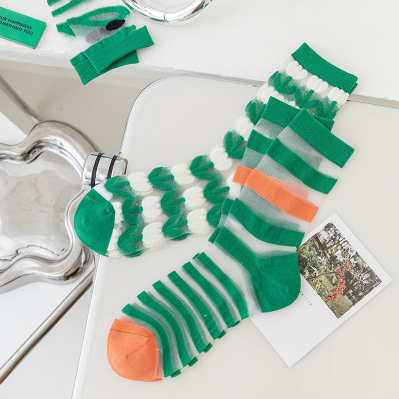 Xiangbao Vớ Sợi Thủy Tinh Nhìn Xuyên Thấu Màu Sắc Tương Phản Họa Tiết Hình Học / Hoa Phong Cách