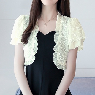 Áo Khoác Cardigan Tay Ngắn Phối Ren Dễ Thương