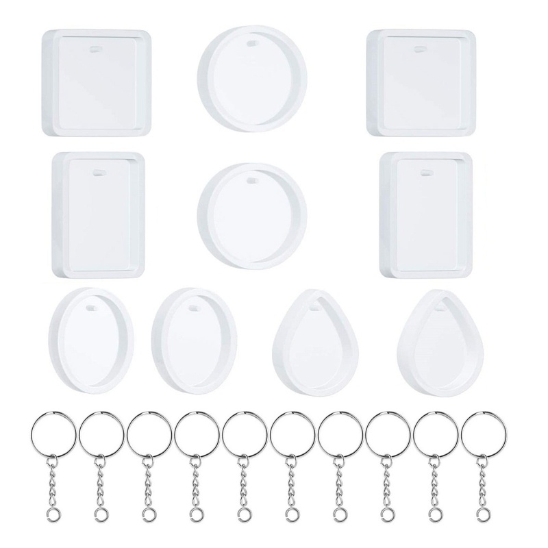 Set 20 Khuôn Làm Móc Khóa Nhựa resin epoxy Hình oval / Tròn / Giọt Nước Có Lỗ Treo