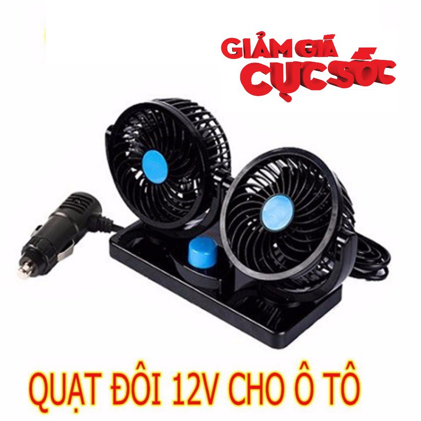 Quạt đôi 12V xoay 360 độ dành cho xe ô tô (ảnh thật)