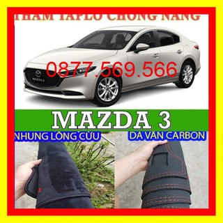 Thảm taplo mazda3-2021-2020-2010-2011-2012-2013-2014-2015-2016-2017-2018-2019-da vân carbon-nhung lông cừu