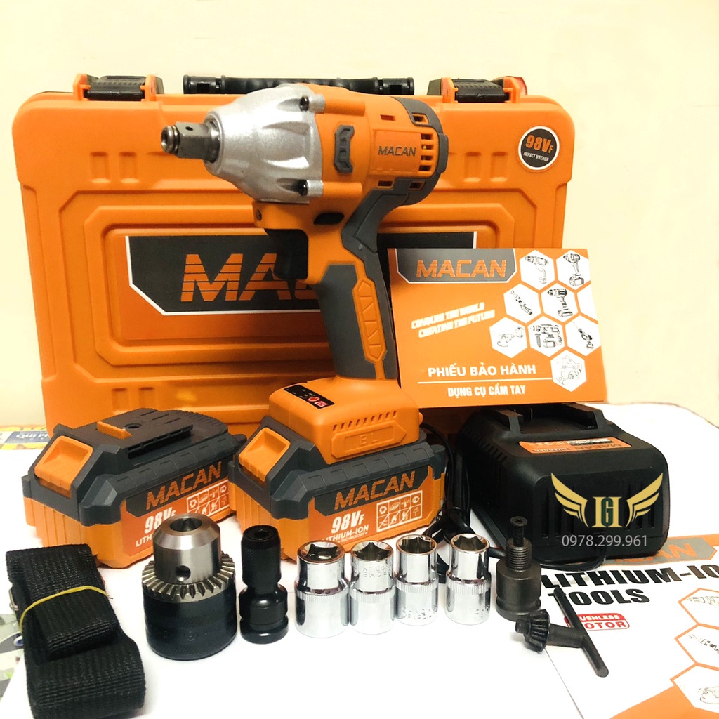 Máy Siết Bulong MACAN 98Vf - Lực Siết Chuẩn 360Nm-3 tốc độ-Pin khủng 10 Cell-Động Cơ Không Chổi Than