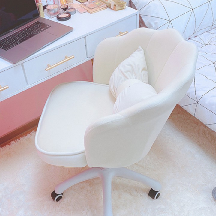 Ghế Nỉ Ngồi Bàn Trang Điểm Tặng Kèm Gối Nơ- Chân Xoay Nệm Êm Ái_ Ghế Ngồi Trang Trí Decor Spa, Phòng Chờ Hiện Đại