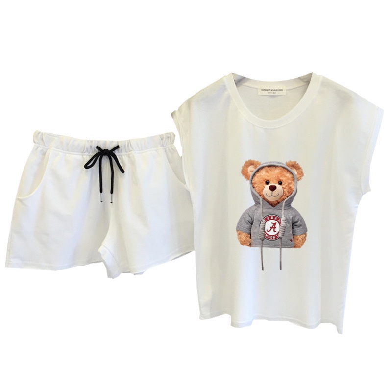 Set Đồ Thể Thao Gồm Áo Cotton Sát Nách Dáng Rộng In Hoạ Tiết Hoạt Hình + Quần Short Phong Cách Hàn Quốc