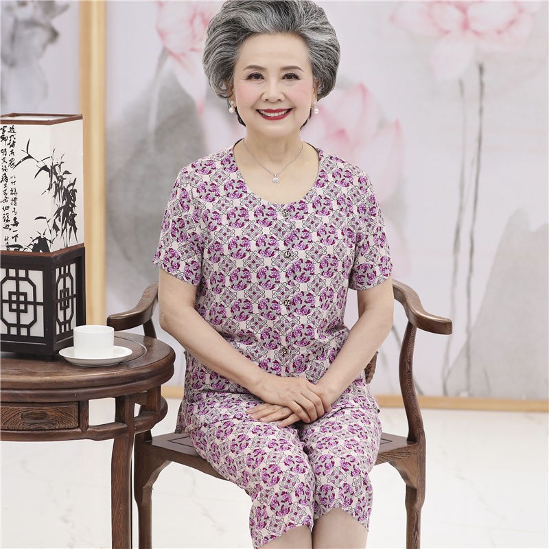 Bộ Đồ Cotton Thời Trang Mùa Hè Dành Cho Nữ 60-70 Tuổi