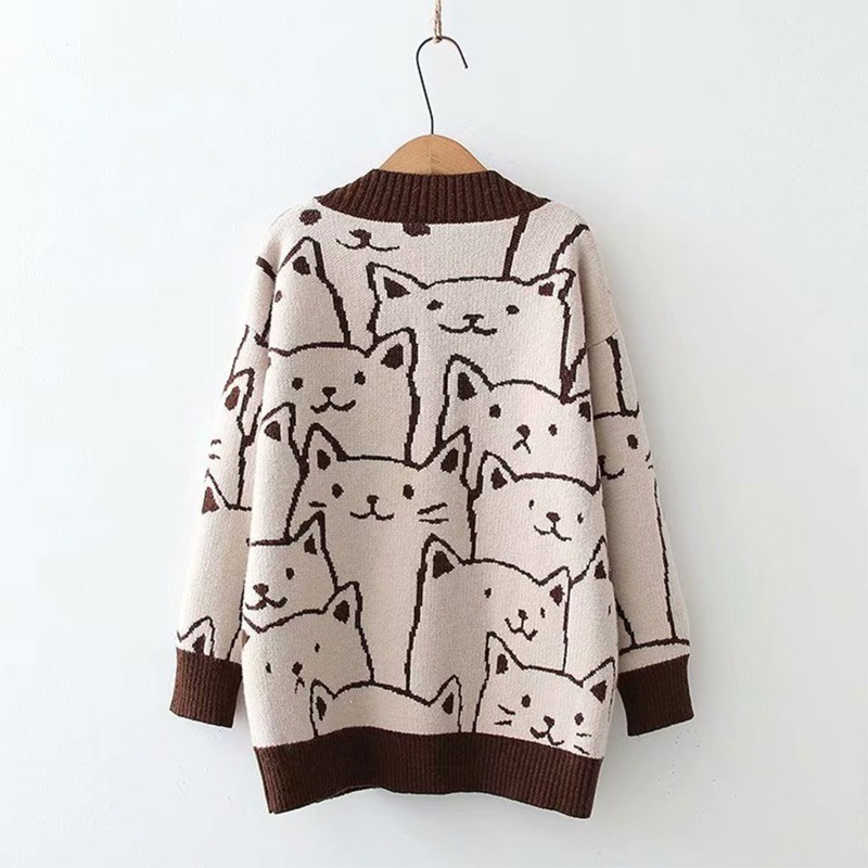 Áo Khoác Len Cardigan Họa Tiết Gấu Hoạt Hình Dễ Thương Cho Nữ