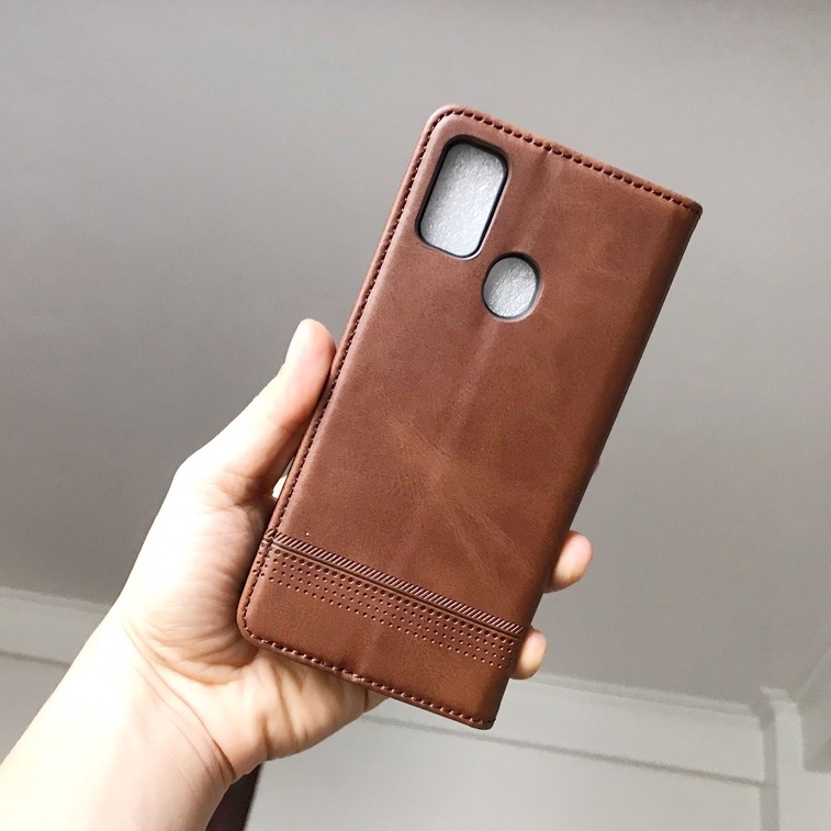 Bao da ốp lưng điện thoại Samsung M21 M20 kèm ví gập nắp da thật mềm mịn - azns