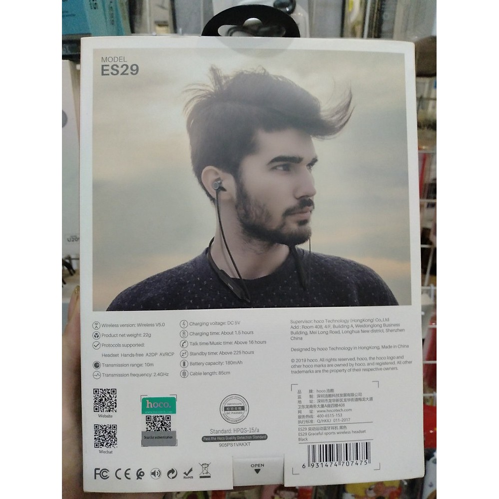 Tai nghe Bluetooth thể thao Hoco ES29-Thời lượng pịn cao-Nghe Nhạc Và Gọi Điện Trong Suốt 16 Tiếng Dung Lượng 180mAh