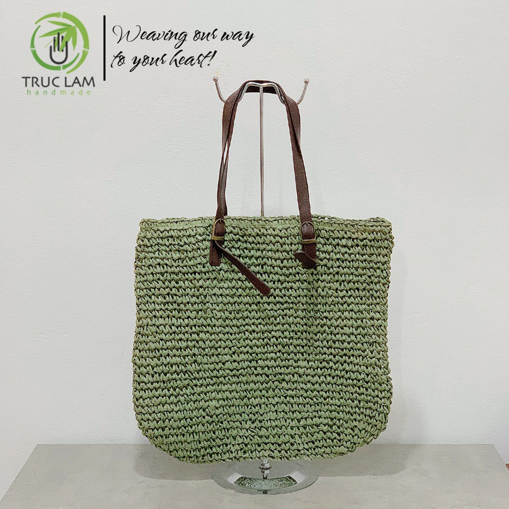 Túi Cói Tote Thời Trang Nữ Quai Da Mẫu Trơn – Trúc Lâm Handmade