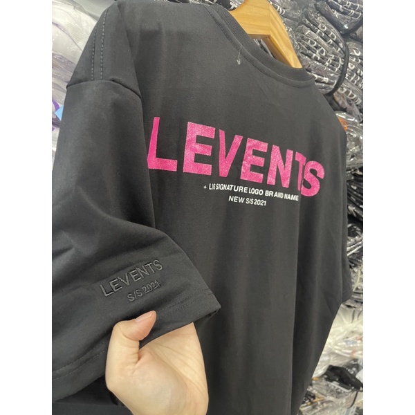 Áo thun Tee Levents XL Logo màu đen chữ hồng chất cotton cao cấp